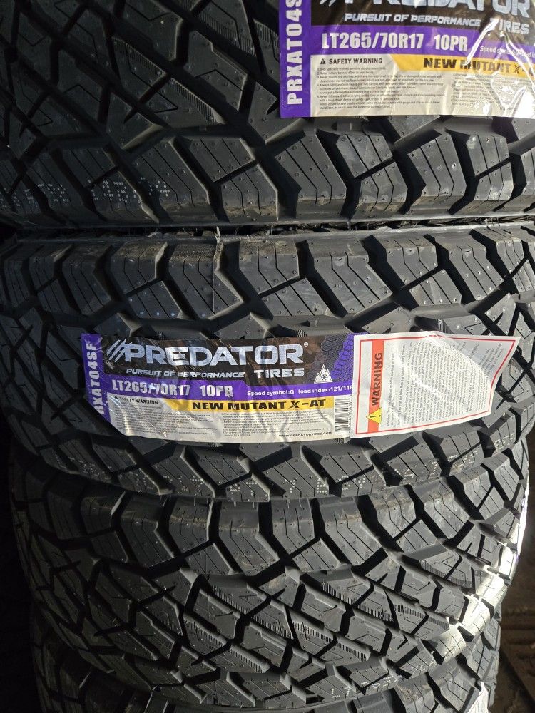 (4) 265/70r17 Predator A/T Tires 265 70 17 AT 10-ply LT E Rated