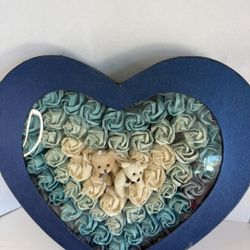 Handmade Origami Paper Rose Heart Shadow Box w/ Bears