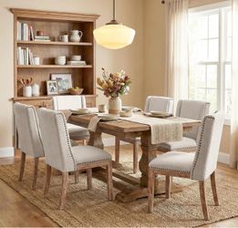 Set of 2- Farmhouse Dining Table with 2 Upholstered Chairs