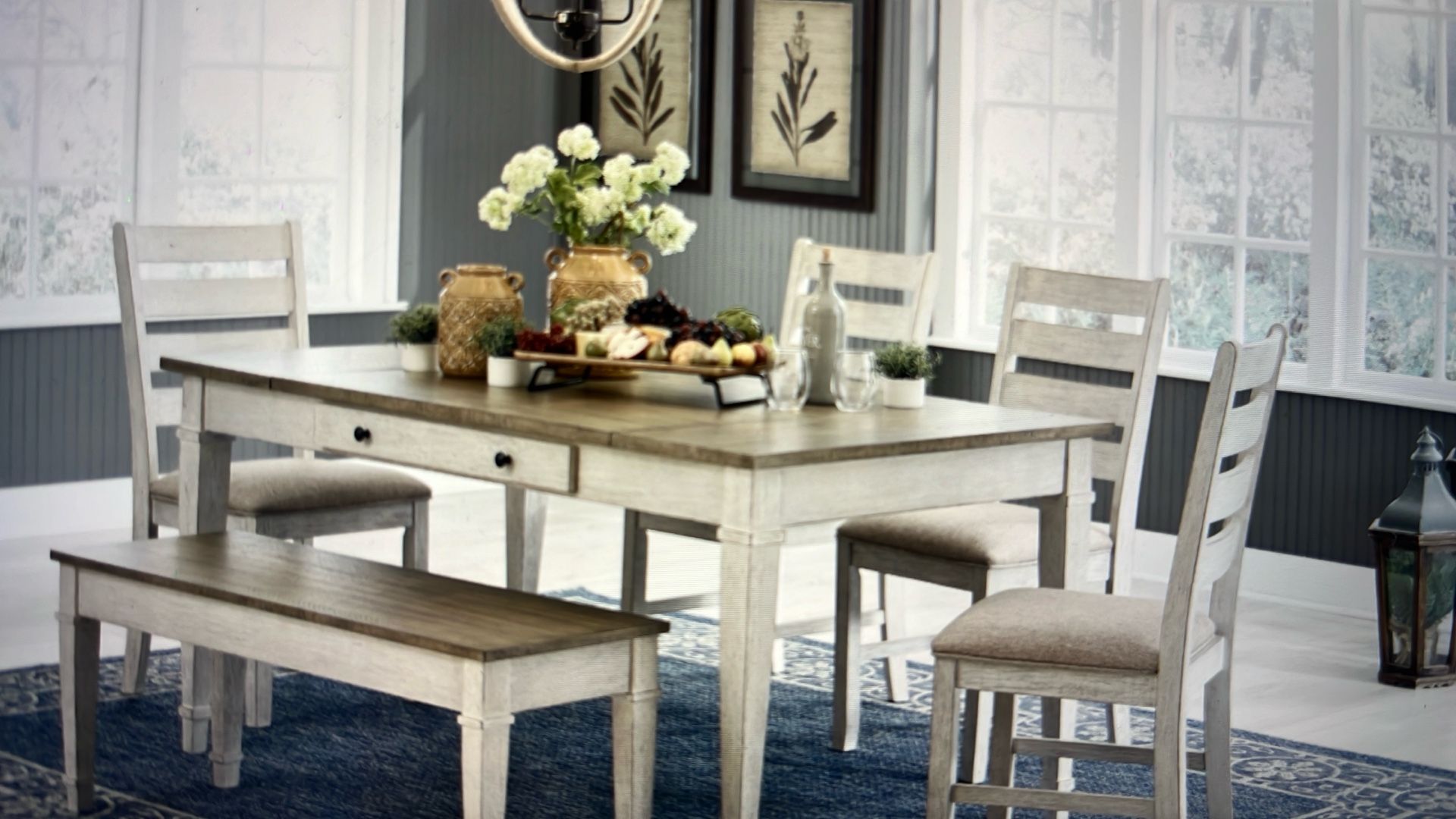 Dining Table and 4 Chairs And Bench