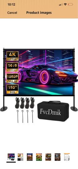 150 inch Projector Screen with Stand, 16:9 4K HD Portable Outdoor Movie Screen, Wrinkle-Free Foldable Indoor Projection Screen with Carry Bag & Ground