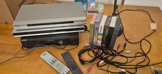 One VHS player and two CD players