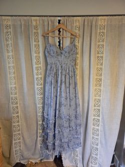👗 NWT Dusty Blue Chiffon Ruffle Floor-Length Dress (Size 2)