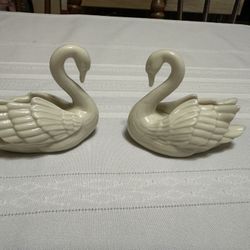 Pair Of Lenox Porcelain Swan Place Card Holders