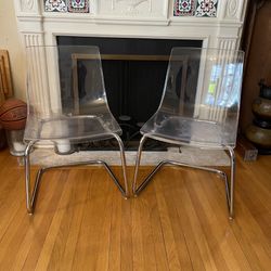 Pair of IKEA Tobias Clear Acrylic Dining Chairs - Chrome Base