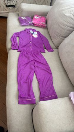 Kids Button-Up Pajama Set available in pink and purple