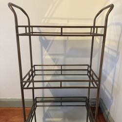 Three-tier metal bar cart with glass shelves