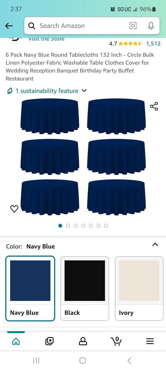 Round Navy Blue Tablecloths (132inch-6pack)
