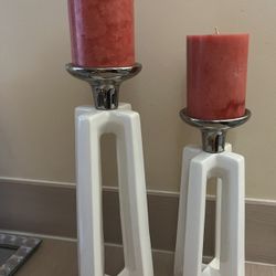 Modern X-Shaped Candle Holders 2-pc. Set (14”H) (12” H) With Candles Included