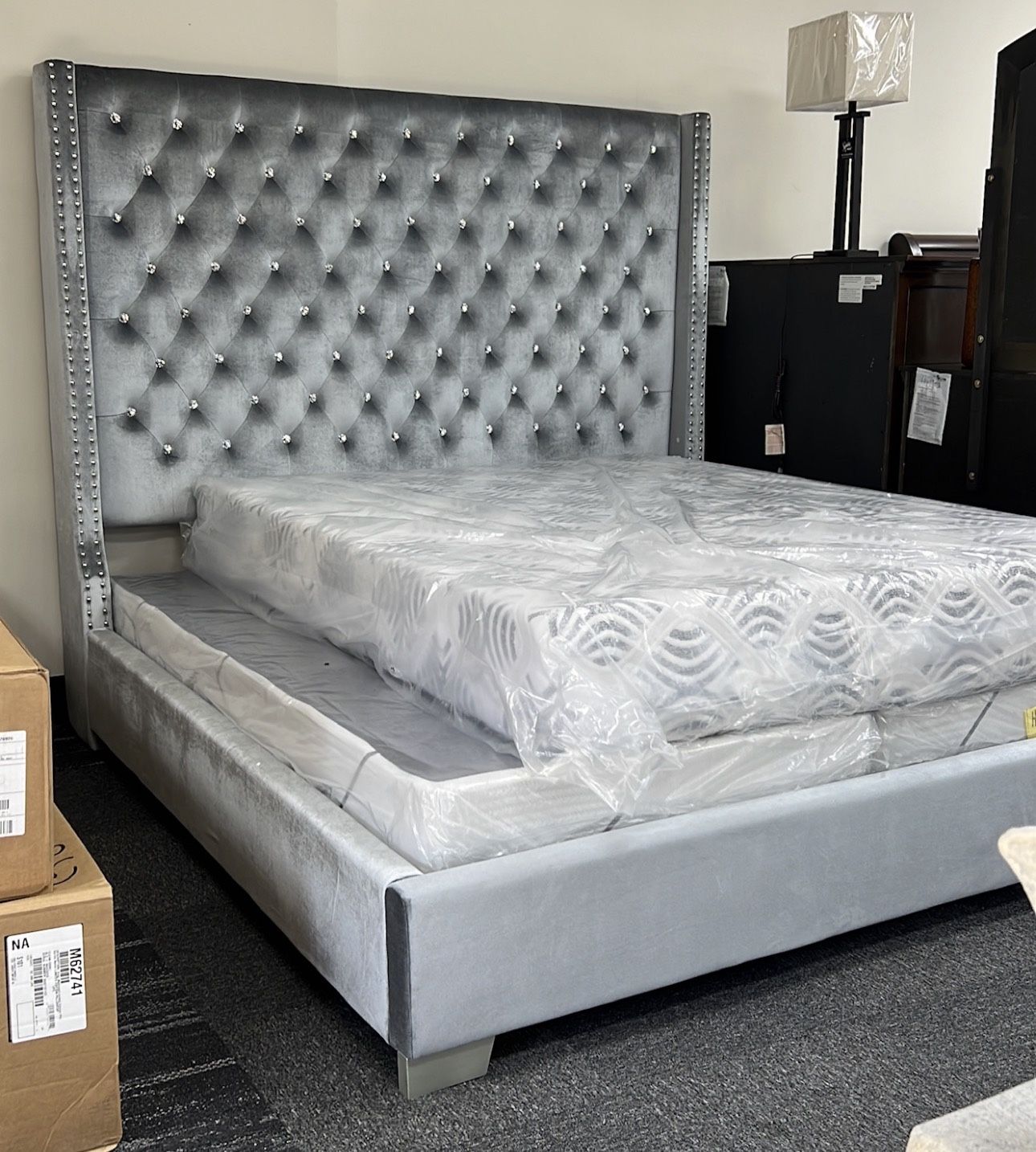 King Size Bed Frame Gray Velvet 