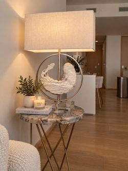 Sculptural Table Lamp with Linen Shade