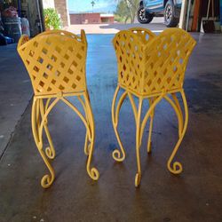Pair Of Yellow Square Plant Holders