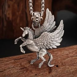 Pegasus Double Winged Unicorn Pendant Necklace, Greek Mythology 