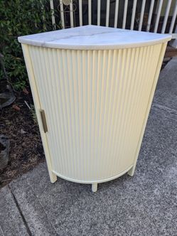 Vintage White Corner Cabinet with Real Marble Top & Tambour Door $65