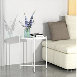 Metal Tray End Table, Round Accent Coffee Side Table, Anti-Rust and Waterproof Outdoor Small Side Table, Indoor Modern Sofa Side Table Bedside Table f