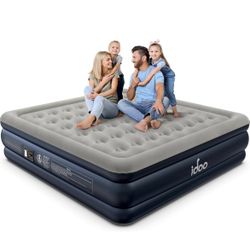 iDOO King Air Mattress with Built in Pump, 18" Raised Comfort Blow up Mattress, Upgraded Four Chamber Air Bed, Inflatable Mattress for Guests & Home