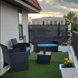 4 PCs Patio Furniture Set, Outdoor Wicker Conversation Set