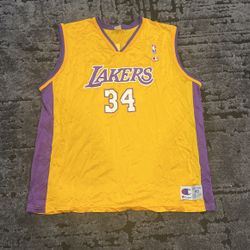 Vtg Champion SHAQUILLE O'NEAL Los Angeles Lakers Jersey Mens XL  Gold SHAQ ONEAL
