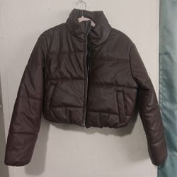 Brown Faux Leather Cropped Jacket 
