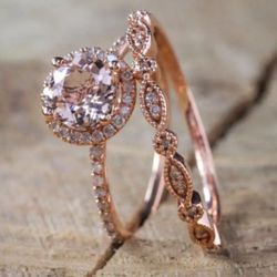 2Pcs Elegant Women's Proposal Romantic Bride Engagement & Party Ring Set