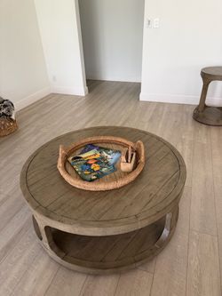 Round Wood Coffee Table with Lower Shelf