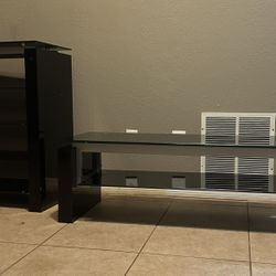 Contemporary Black Wood And Glass Component Cabinet And TV Stand