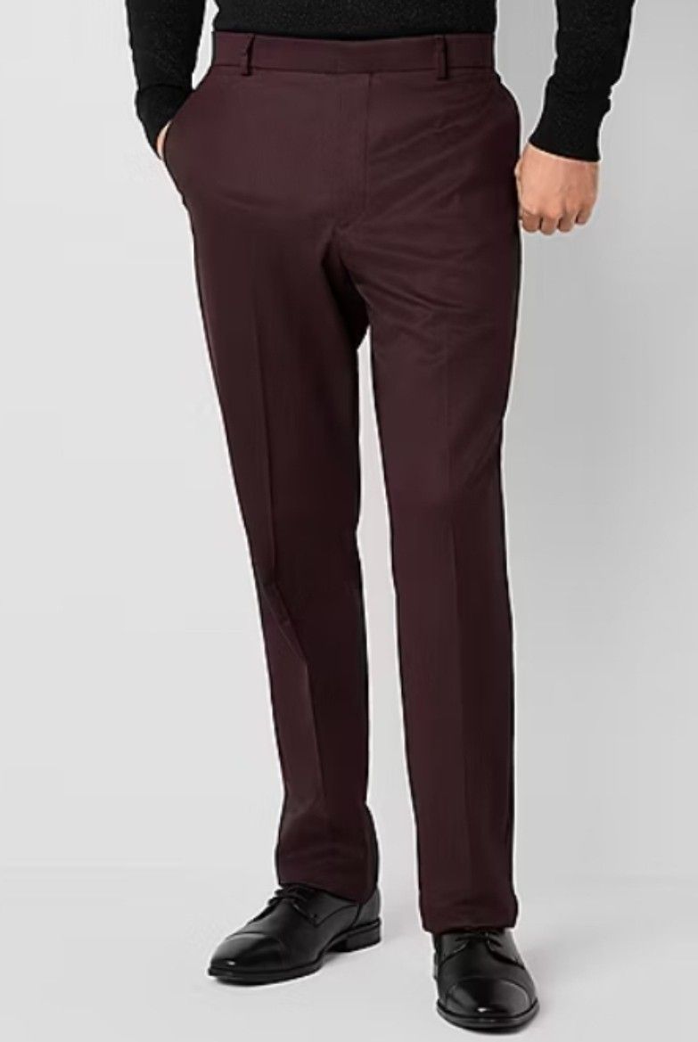 JF J. Ferrar Ultra Comfort Mens Stretch Fabric Slim Fit Flat Front Burgundy Pant Size 32x34 New With Tags!