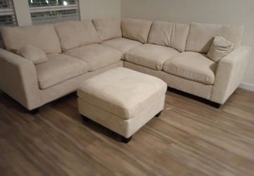 New Sectional Corduroy Sofa Couch with Ottoman! Free Delivery 🚚!