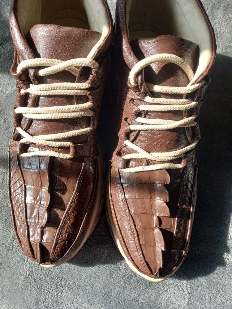 Alligator Brown Leather Shoes From Mexico
