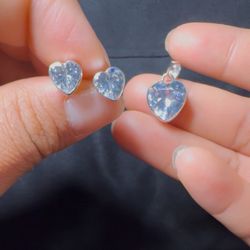 Silver & Red Heart Earrings and Pendant