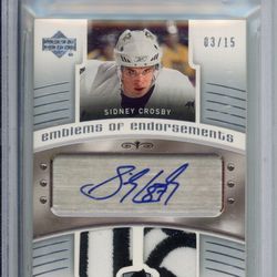2005 THE CUP EMBLEMS OF ENDORSEMENTS SIDNEY CROSBY ROOKIE PATCH AUTO  15 BGS 9