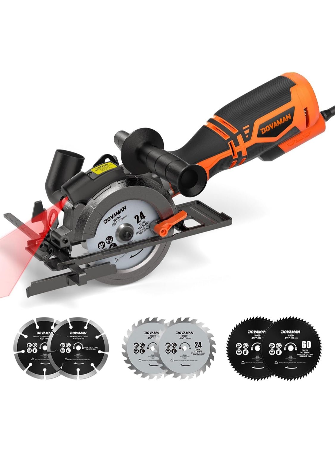 Circular Saw, 5.8A 4-1/2" Circular Saw w/Laser, Metal Auxiliary Handle, 6 Saw Blades (4½", 4¾"), Cutting Depth 1-11/16" (90°), 1-3/8" (45°), Ideal for