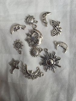 Silver Celestial Charm Set Sun Moon Star