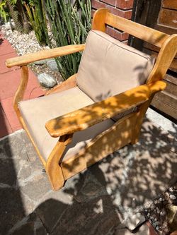Mid-Century Rare Wood Lounge Paddle Arm Chair