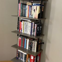 70" Ladder Shelf 5 Tier Wall Mounted Bookshelf Bookcase Grey + Black - $150