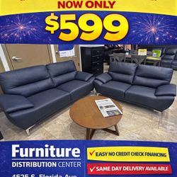 New year sale. Valencia black sofa and loveseat set $599. Easy finance option. Same day delivery.