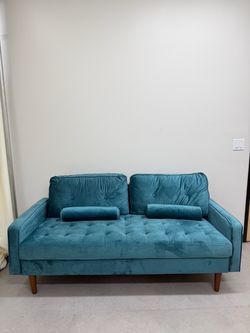 Teal Velvet Mid-Century Modern Sofa