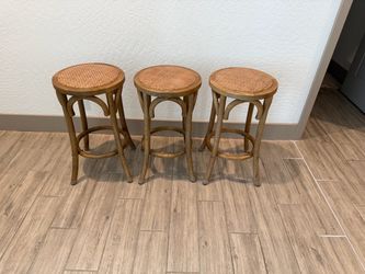 Set of 3 Bentwood Bar Stools with Rattan Seats