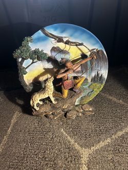 3D Native American Warrior Resin Plate / Table Statue