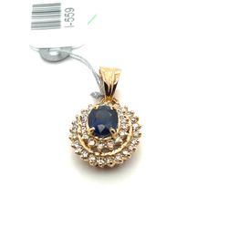 18kt Gold Diamond Oval Sapphire Diamond Pendant 3.90grams .8ctw I-559