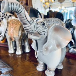 Grey Ceramic Elephants Decor