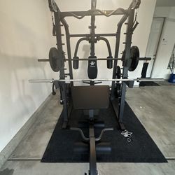 Vesta Fitness Smith Machine 2001 w/Bench Attachment | 230lb Bumpers Weights | 7ft Olympic Bar | Fitness | Gym Equipment | FREE DELIVERY🚚 