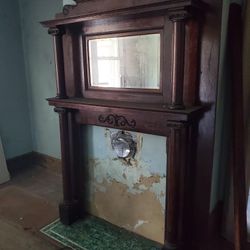 Antique Victorian Wood Fireplace Mantel Surround With Mirror