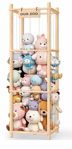 Woodure Stuffed Animal Storage & Organizer — Wooden Toy Holder Zoo