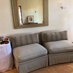 19th century mirror Slipper chairs & Antique Rug