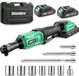 ShieldPro 20V Cordless Ratchet Wrench Set - 3/8 Electric Power Ratchet Kit with Two Batteries