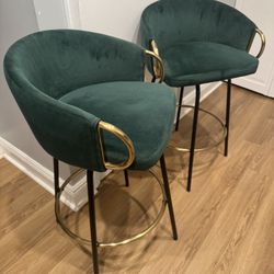 Set of 2 Modern Emerald Green Bar/Counter Stools