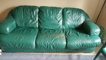 Green leather sofa