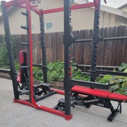 PowerLift USA Gym Double Sided squat Rack And 2 Adjustable Weight Benches