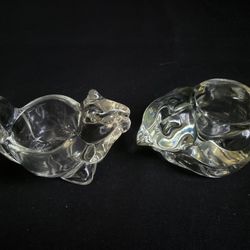 2 AVON Clear Glass Votive Candle Holders Squirrel(3"x5")&Sleeping Cat(4.5"x2.75"